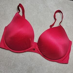 Fabulous By Victorias Secret Red Bra 36DD Plunge Soft Coquette Lingerie Push Up